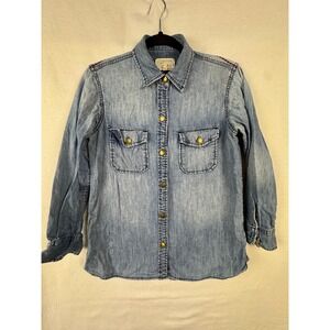 Current Elliott Denim‎ Shirt Womens Blue Lt Wash Button Down Western Distressed